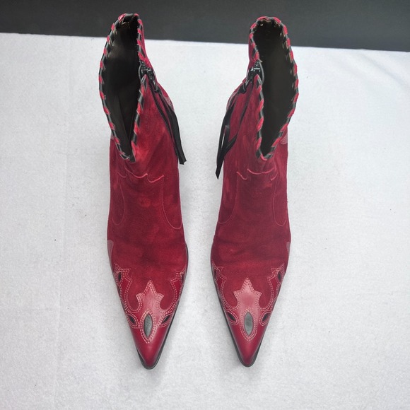 Antonio Melani Red Suede Leather Western Ankle Boots Women's 9 M Kitten Heel - Picture 2 of 15
